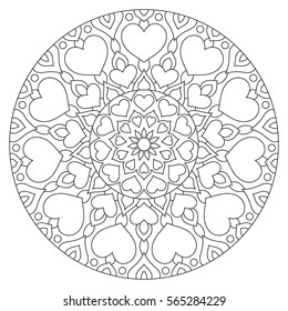 Hakuun flower mandala hearts coloring page valentines liittyvã vektorikuva rojaltivapaa