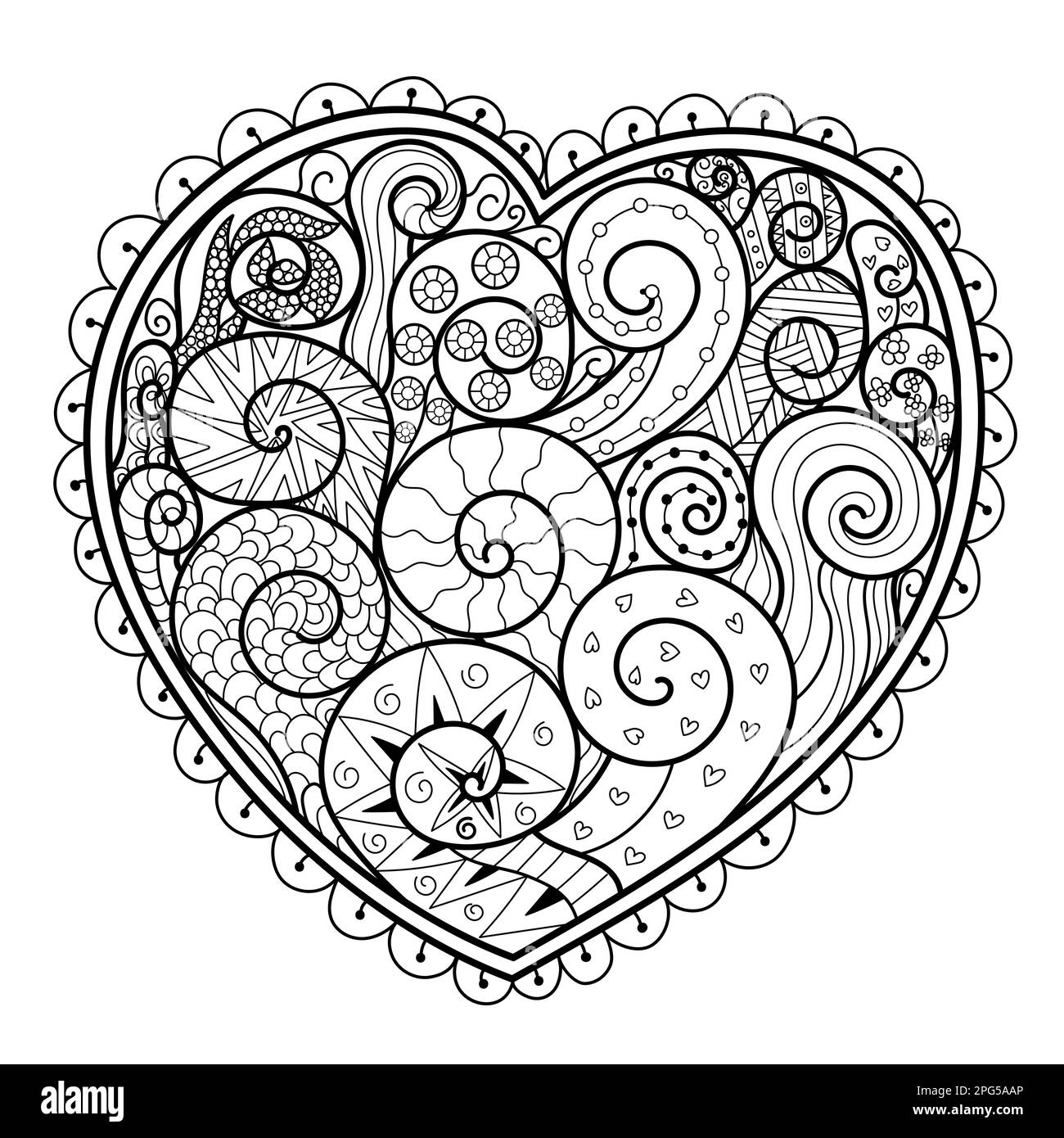 Hand drawn doodle heart coloring page black and white valentines day pattern stock vector image art