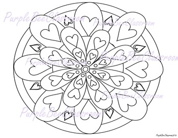 Valentines day mandala coloring page by the purple bee classroom