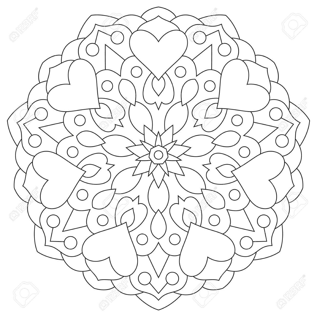 Flower mandala with hearts coloring page for valentines day royalty free svg cliparts vectors and stock illustration image