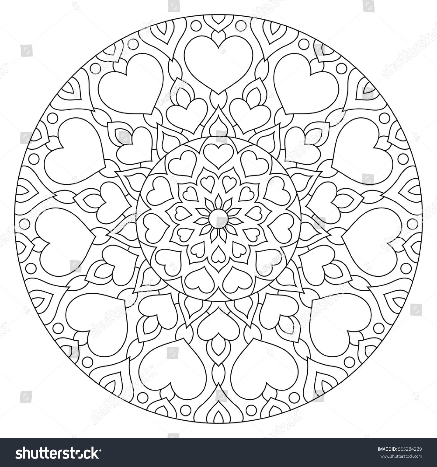 Hakuun flower mandala hearts coloring page valentines liittyvã vektorikuva rojaltivapaa