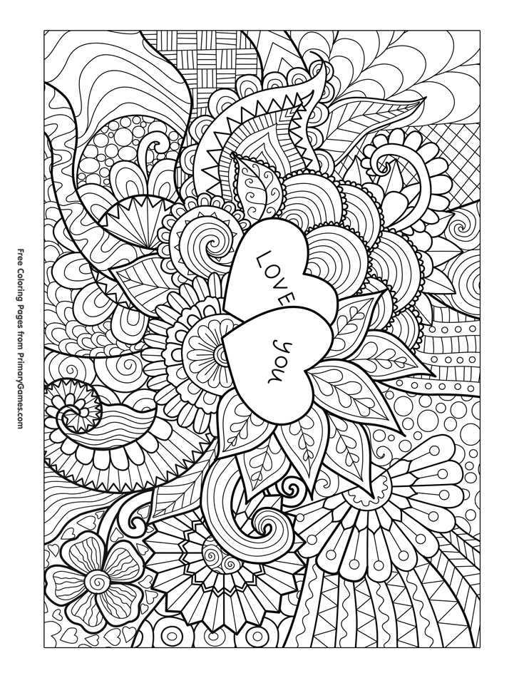 Love you zentangle coloring page â free printable ebook valentine coloring pages love coloring pages valentines day coloring page