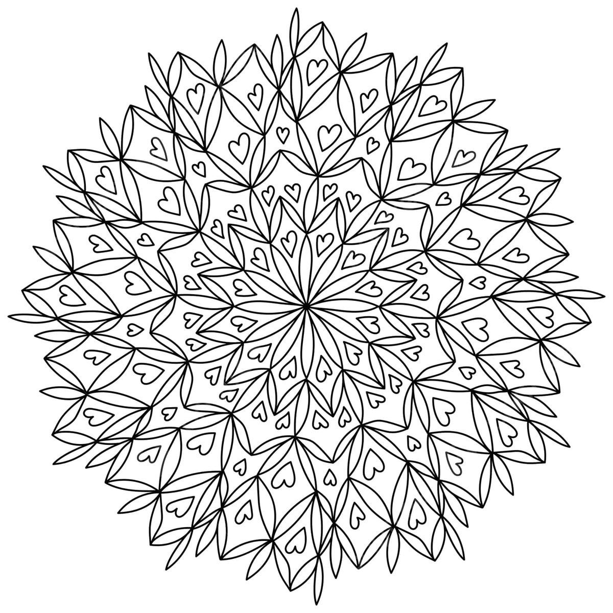 Valentines day meditative coloring page intricate mandala with hearts leaves and ornate patterns vector wave doodle page png and vector with transparent background for free download