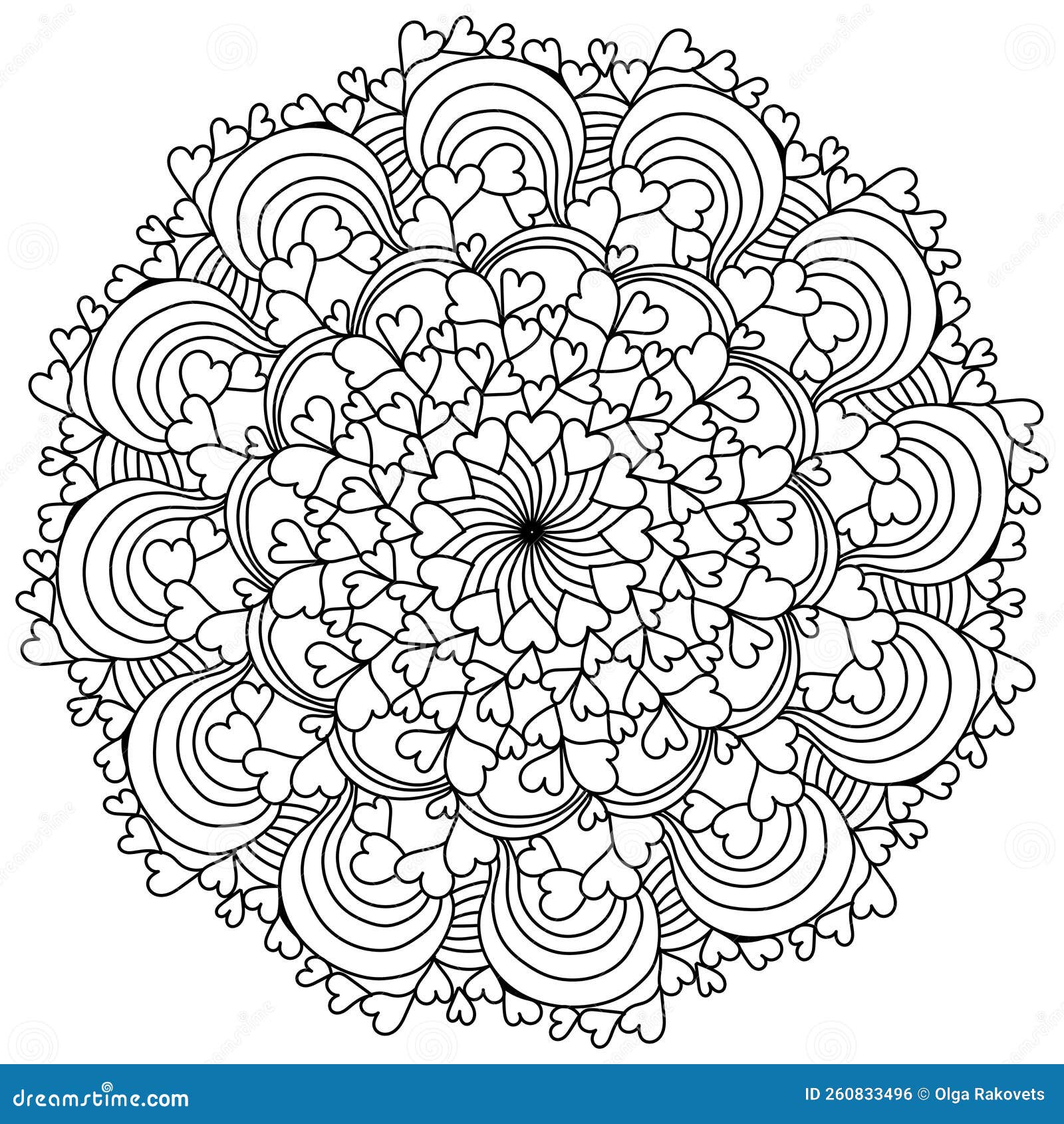 Outline mandala with hearts for valentine s day coloring page for holiday activity stock vector