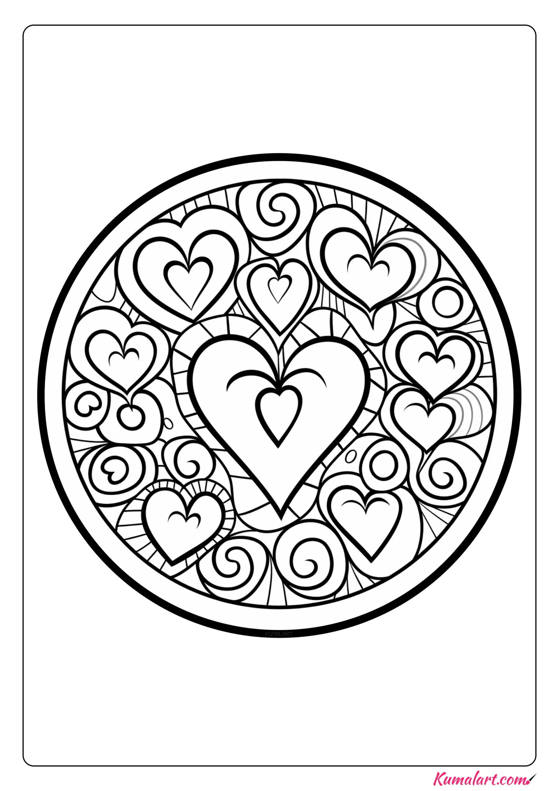 Sweet valentines day mandala coloring page printable a page