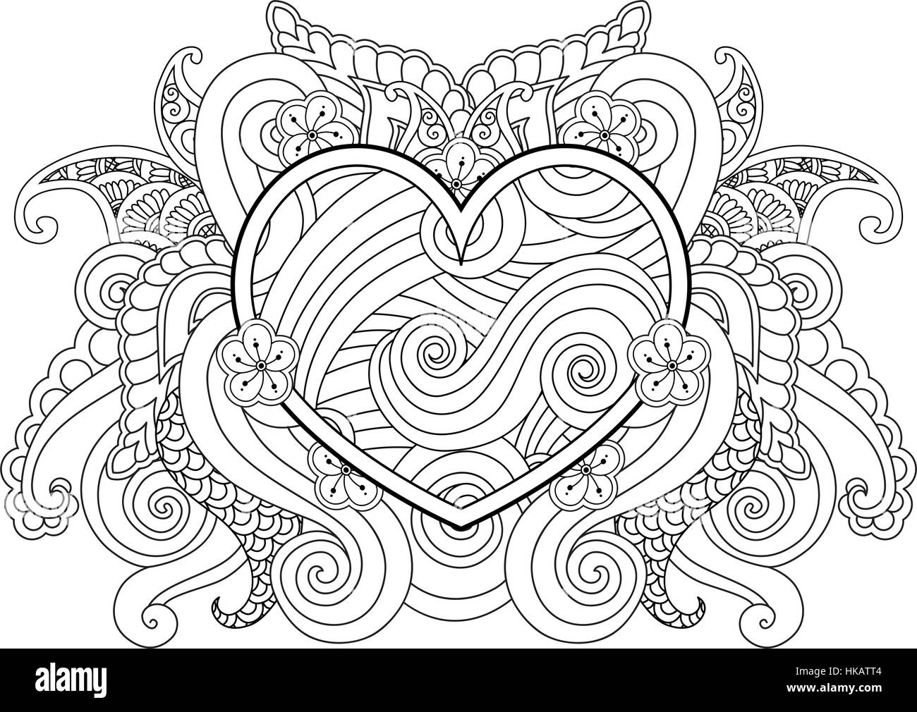 Coloring page with heart and abstract element isolated happy valentines day graphic for print card stock vector image art