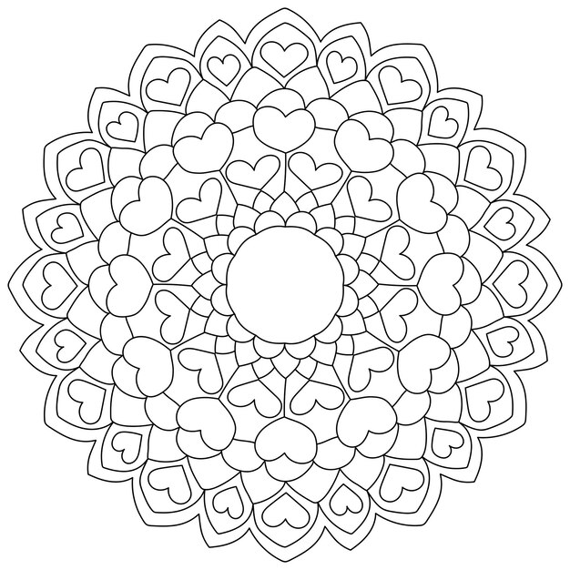 Premium vector contour mandala with hearts simple valentines day coloring page