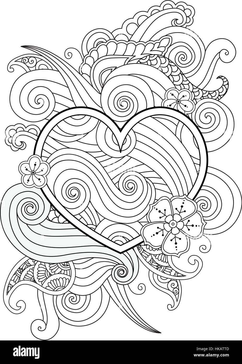 Coloring page with heart and abstract element isolated happy valentines day graphic for print card stock vector image art