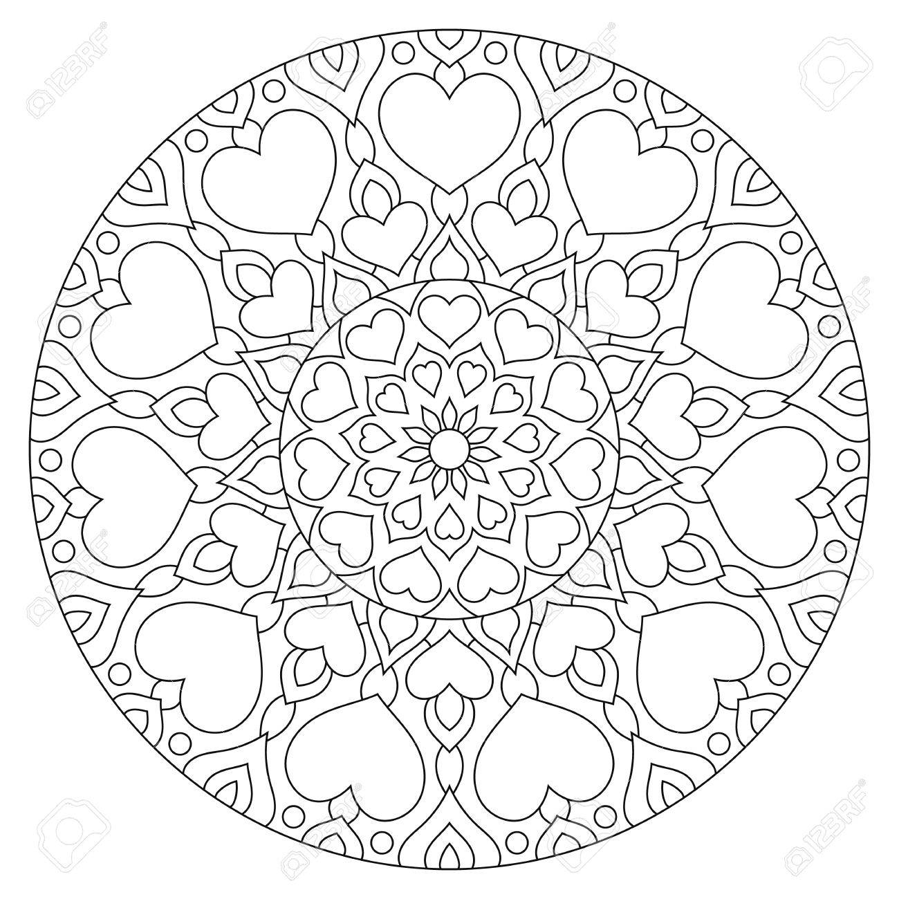 Flower mandala with hearts coloring page for valentines day stock photo picture and royalty free image image