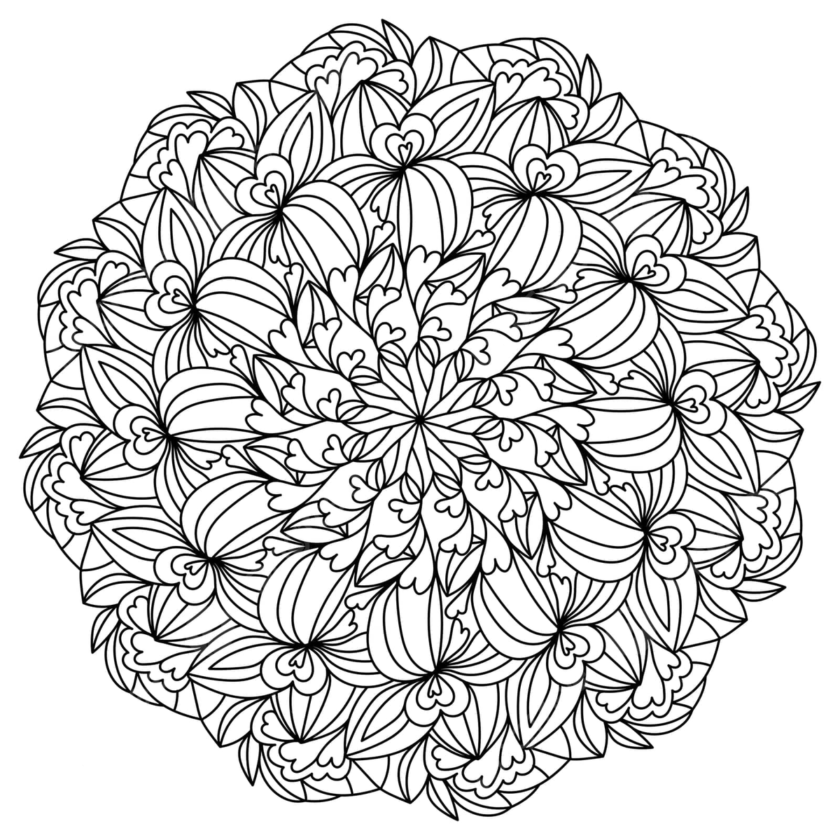 A meditative coloring page for valentines day intricate mandala design with heart symbols floral petals and ornate patterns vector cat drawing heart drawing floral drawing png and vector with transparent background for