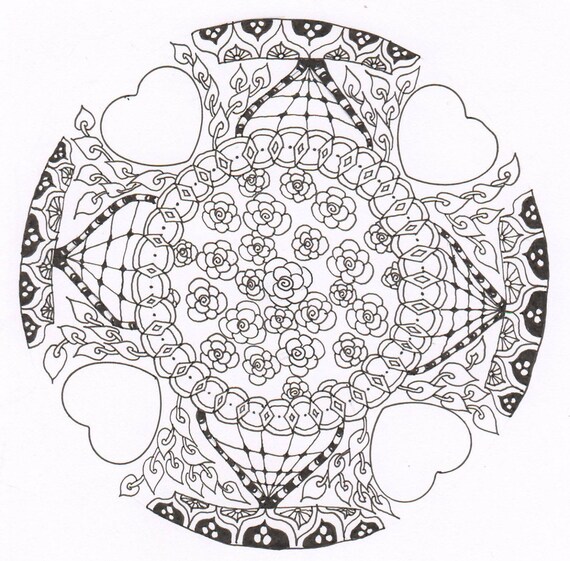 Zentangled valentine mandala coloring page