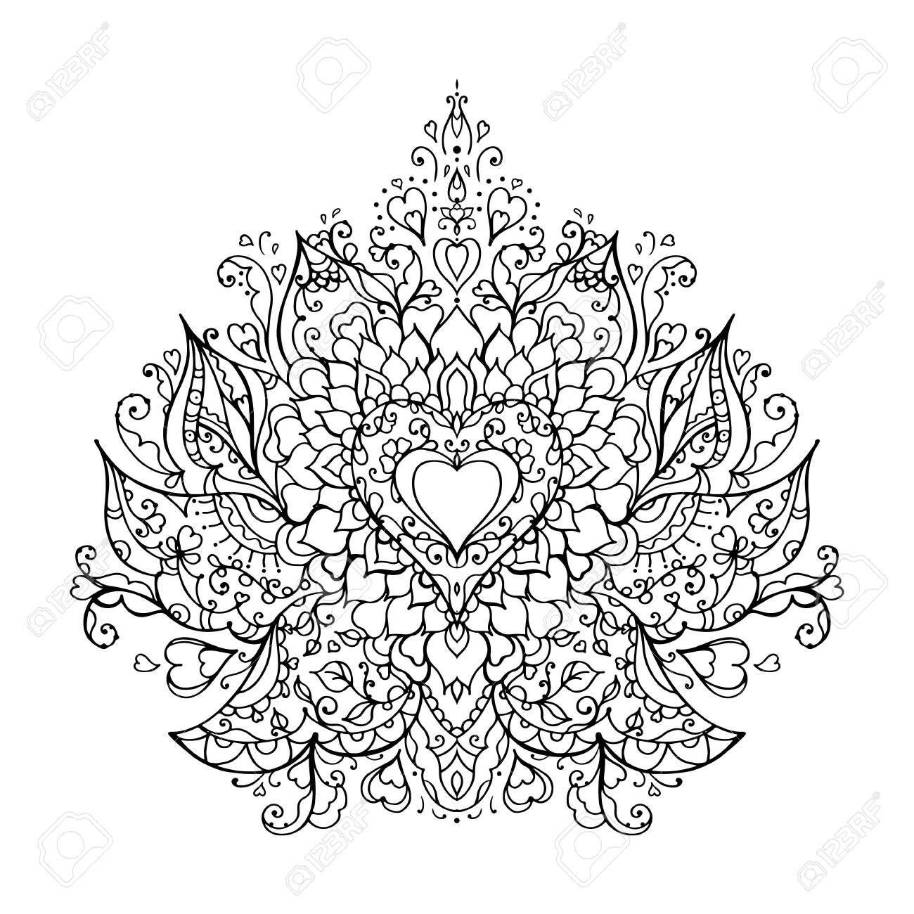 Mandala art for meditation color therapy adult coloring pages stress relief and relaxation valentine version with heart shape for valentines day gift royalty free svg cliparts vectors and stock illustration image