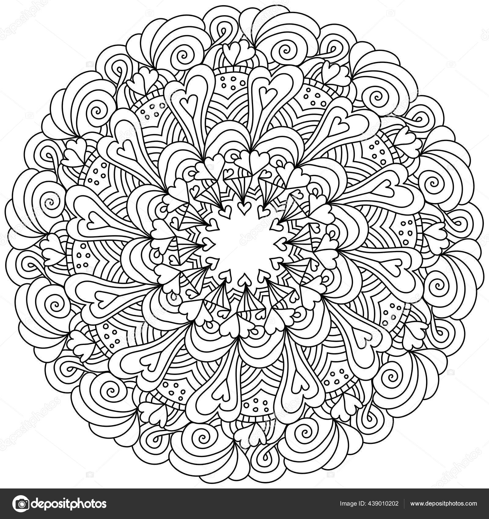 Zen coloring page form symmetrical mandala stripes hearts valentines day stock vector by sunnycoloring