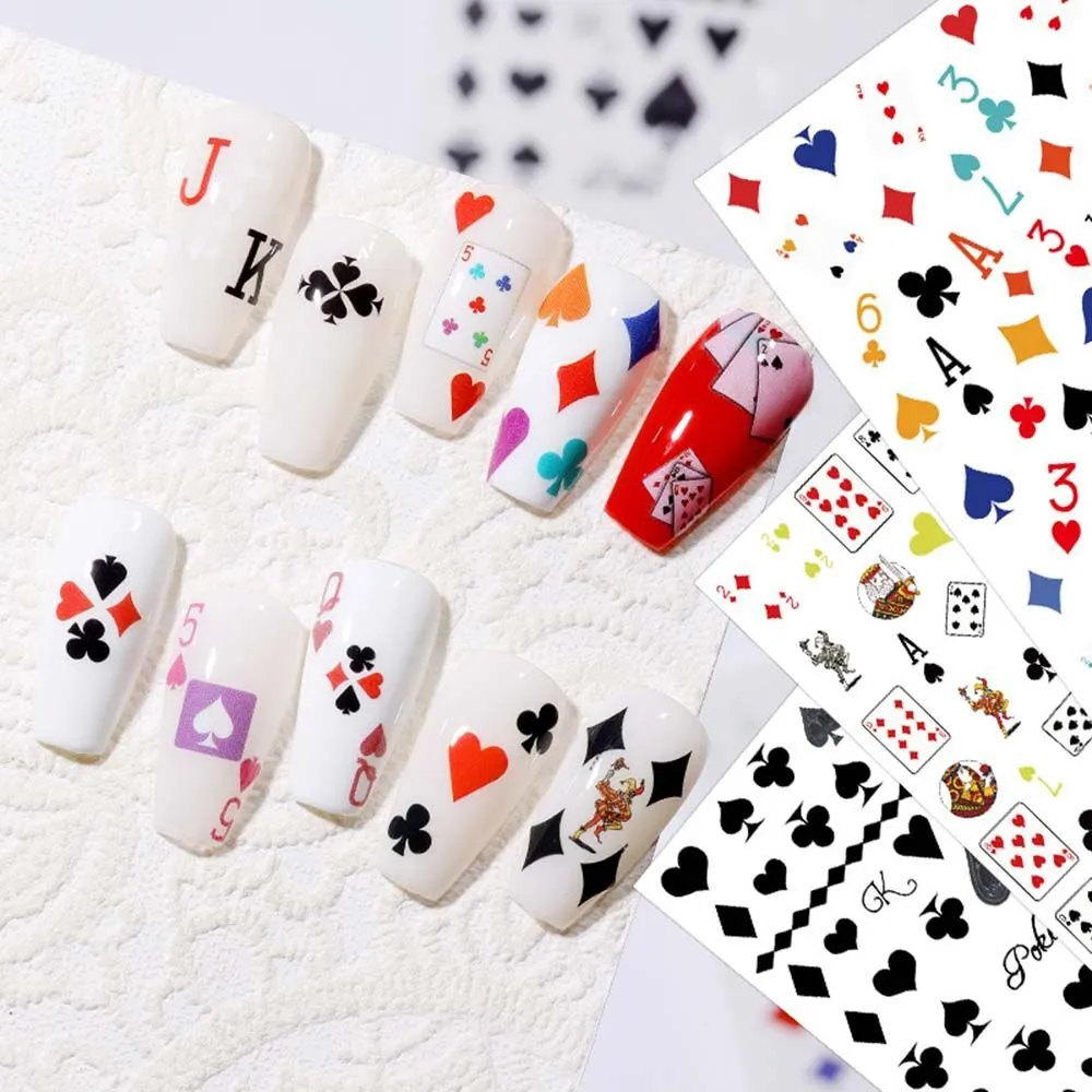 Diy nail decoration playing cards design manicure poker nail art sticker