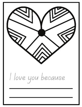 Valentines day heart coloring pages i love you because writing prompt