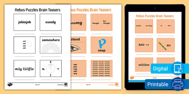 Rebus brain teasers for sixth grade teacher made