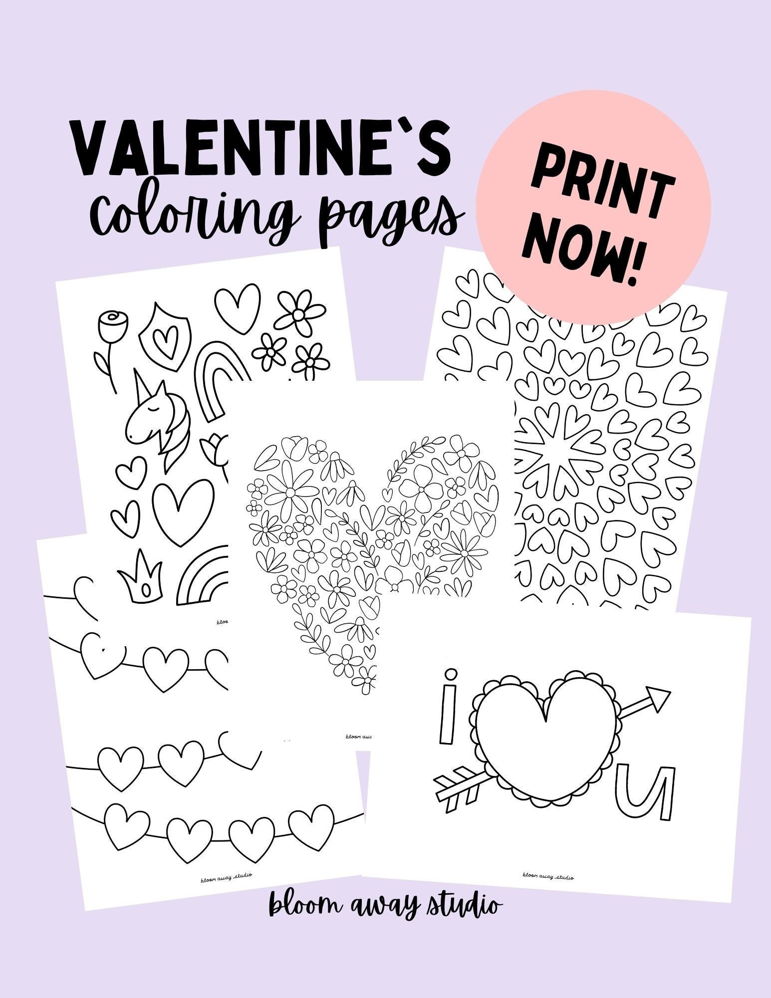 Valentines day printable coloring pages cute hearts and flowers kids adult coloring sheets