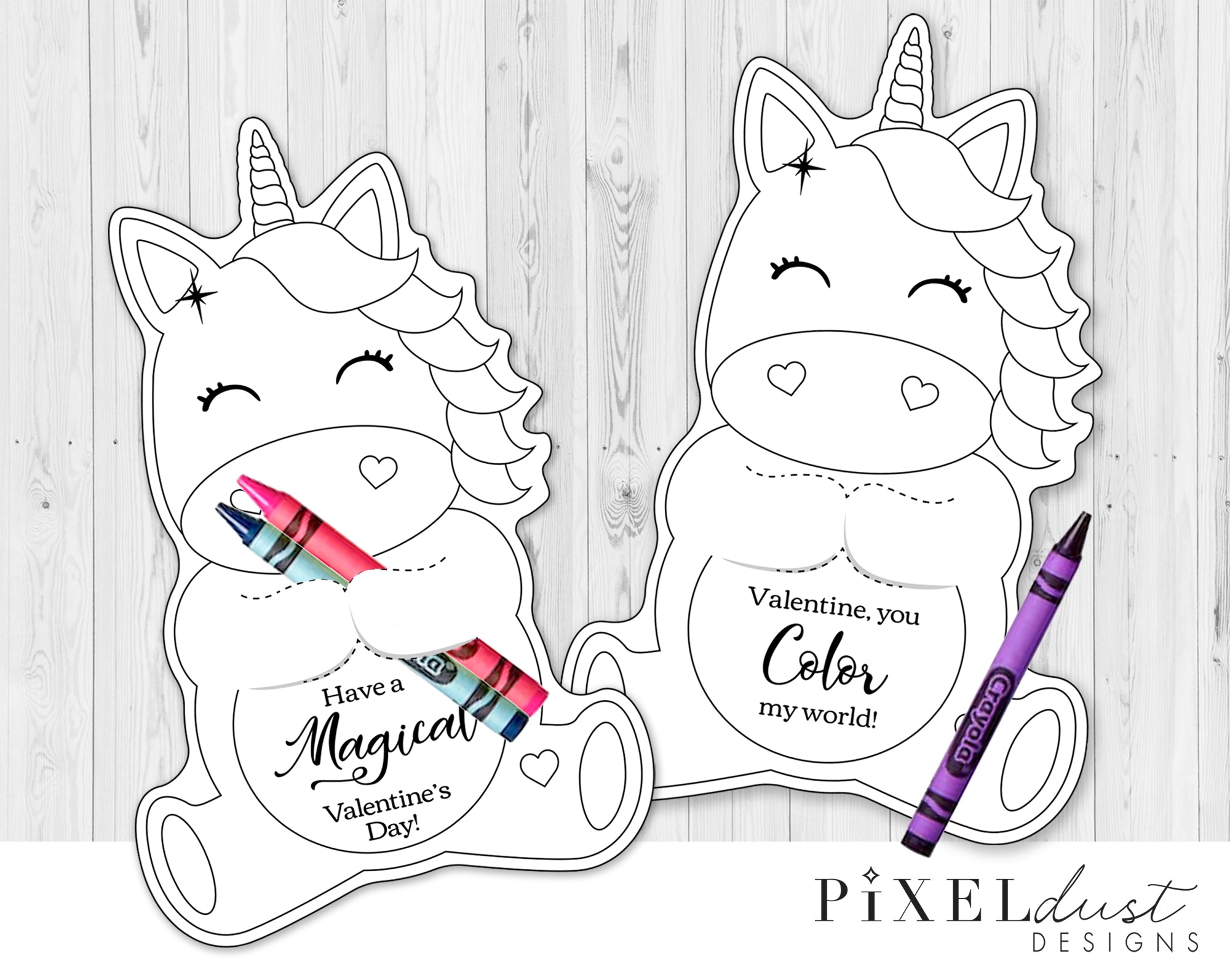 Unicorn printable valentine treat holder coloring cards â pixeldust designs