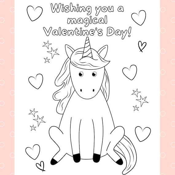 Unicorn mermaid rainbow bunny lady bugs flowers set of printable kids valentine coloring pages