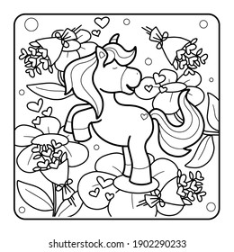 Valentines day unicorn coloring page stock illustration