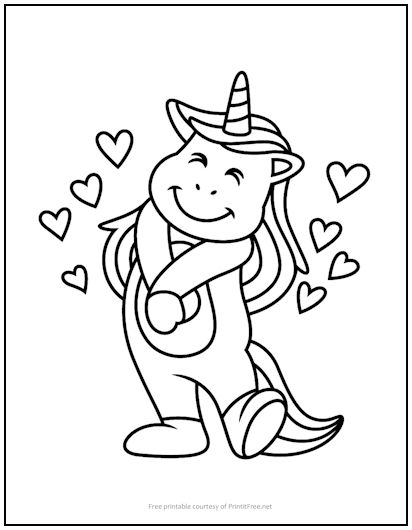 Unicorn in love coloring page print it free