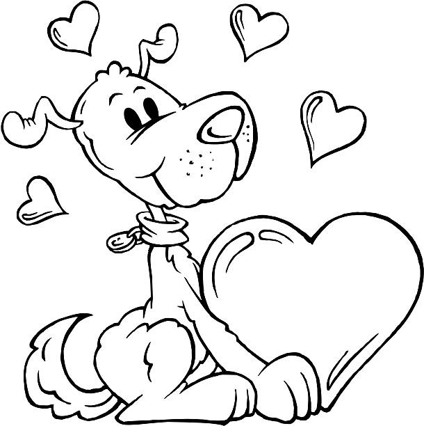 Dog with heartblack white stock illustration