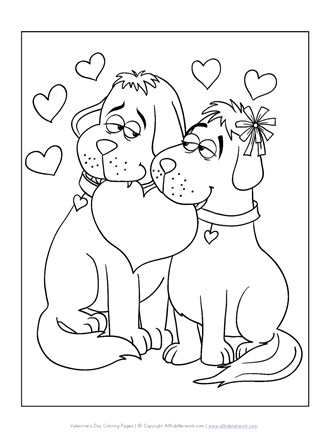 Dogs valentines day coloring page all kids network