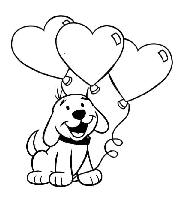 Puppy clifford with heart balloons coloring page