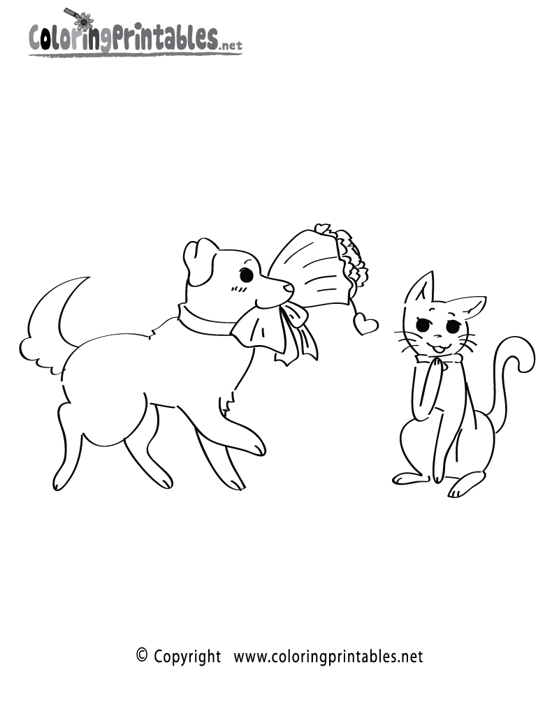 Valentines dog cat coloring page