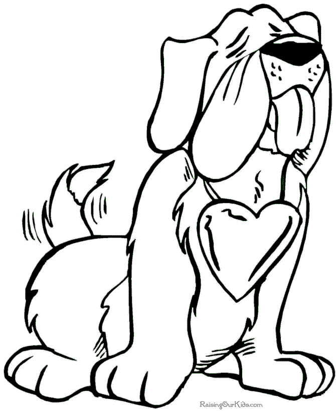 Preschool valentines day dog coloring page