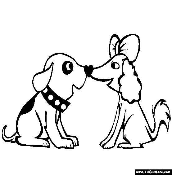 Valentines day puppies coloring page