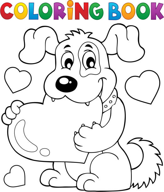 Coloring book valentine dog theme stock illustration