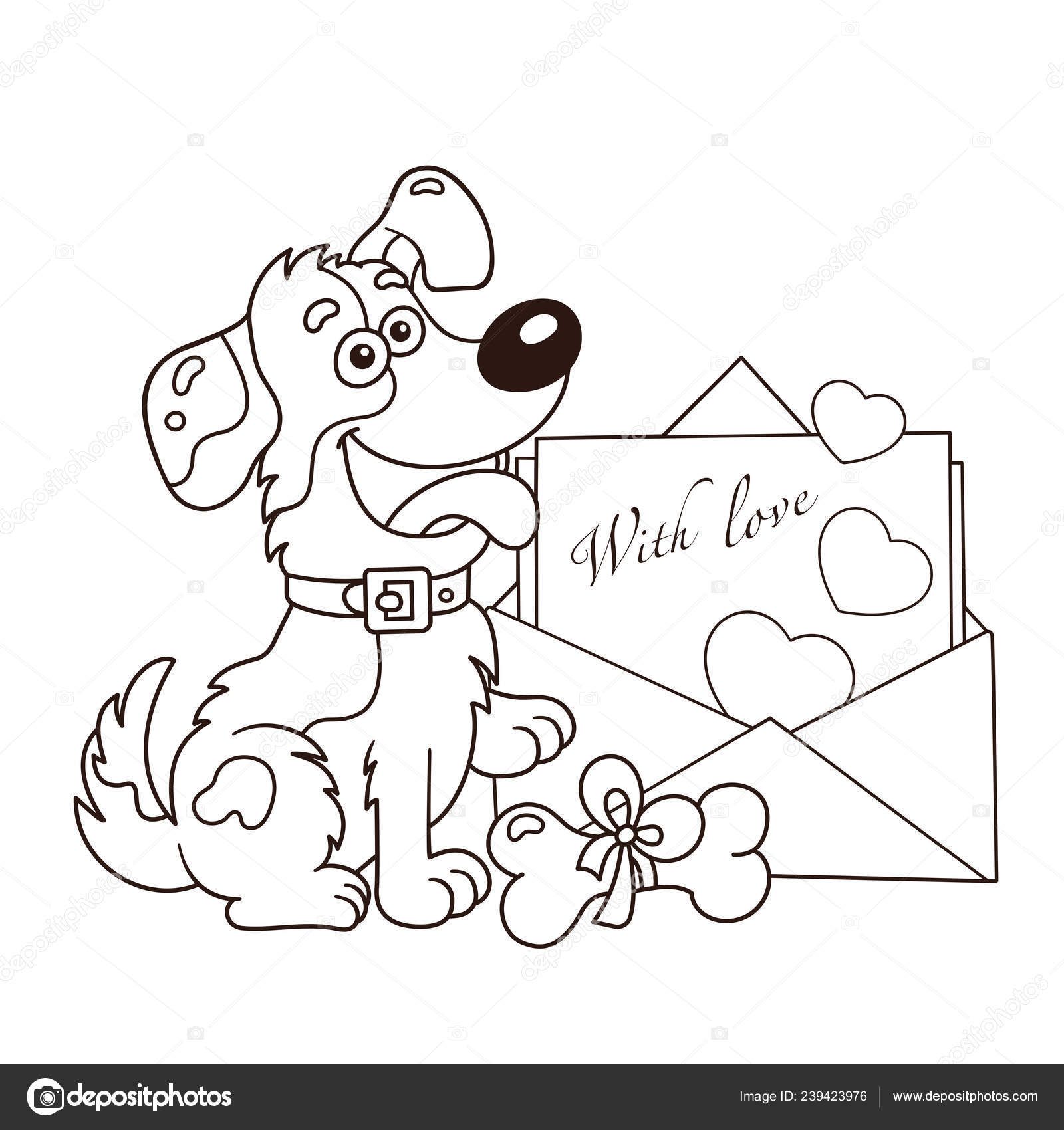 Coloring page outline cartoon dog letter greeting card birthday valentines stock vector by oleon