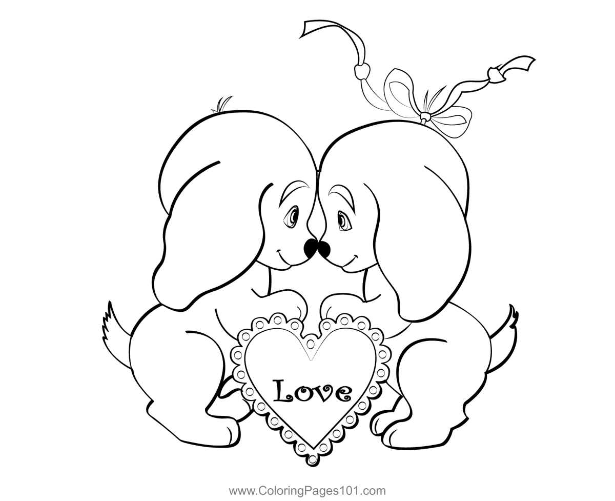 Cute valentines day dogs coloring page for kids