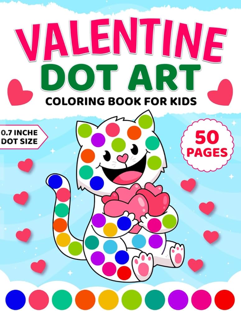 Valentine dot art coloring book for kids ages