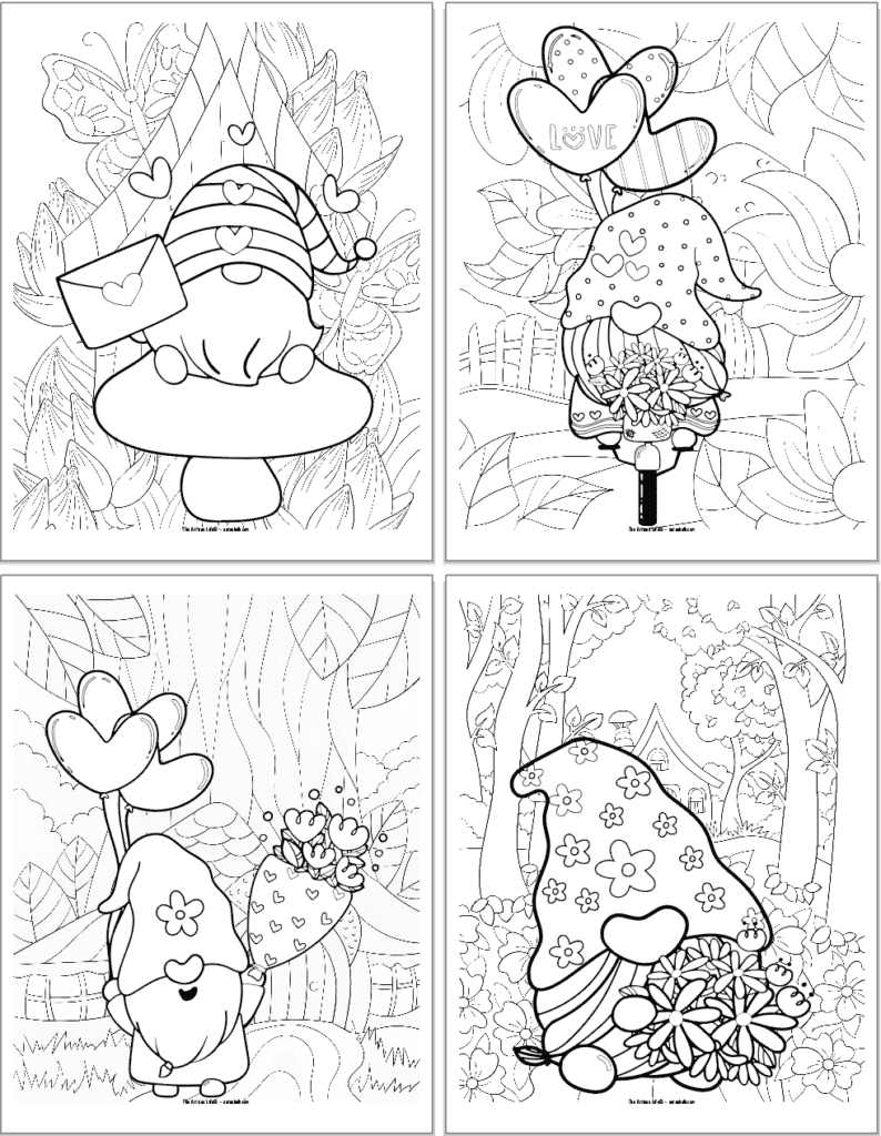 Free printable valentines day gnome coloring pages