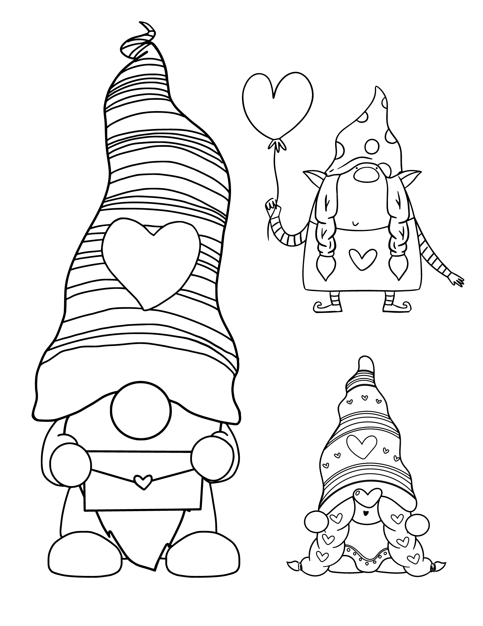 Cute valentine gnomes coloring pages