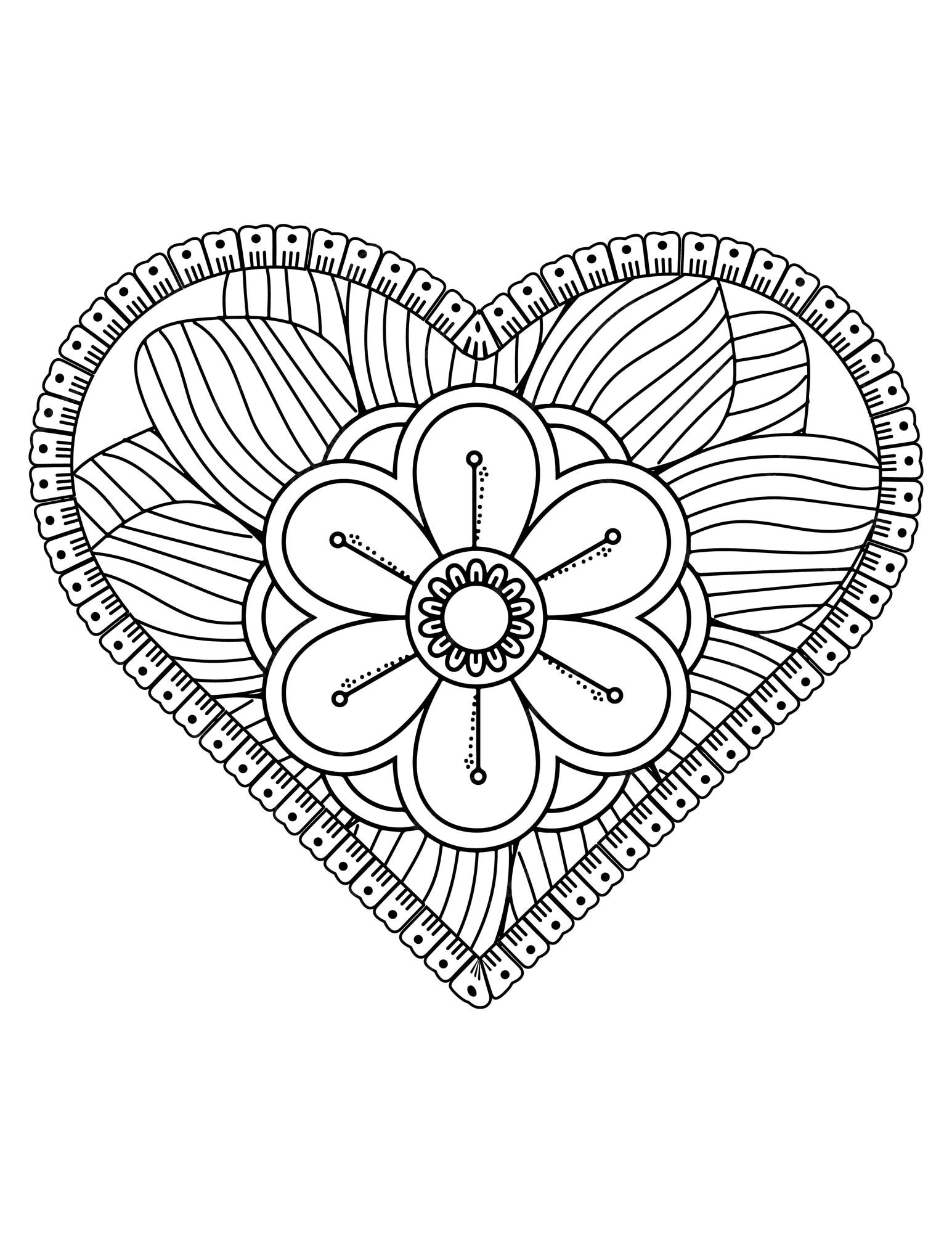 Premium vector valentine pattern design valentine heart coloring page for adult and kids hand drawn flower