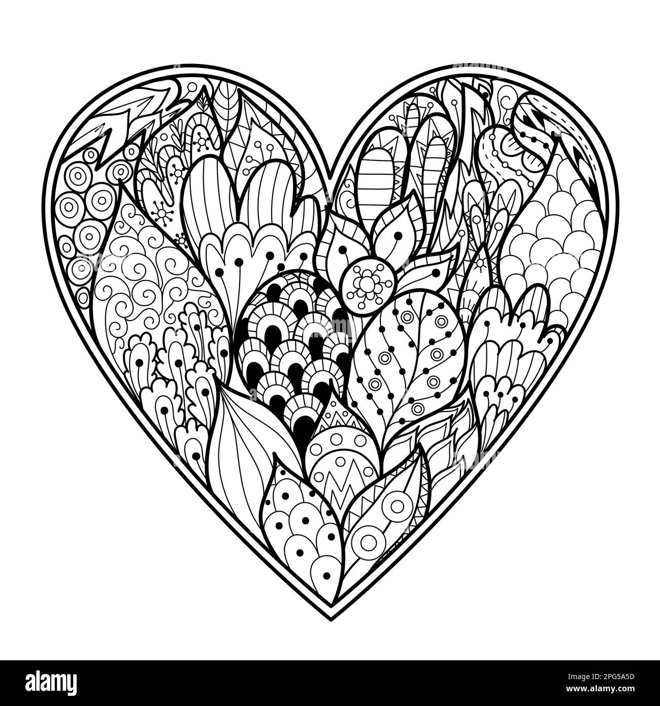 Doodle heart coloring page black and white valentines day pattern stock vector image art