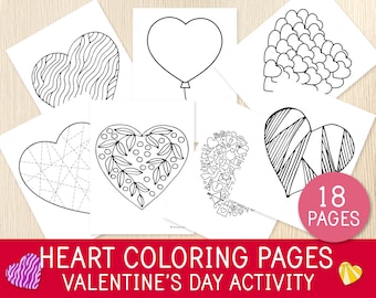 Heart coloring pages valentines day activity coloring pages for kids preschool kindergarten party favors love minimalist printable