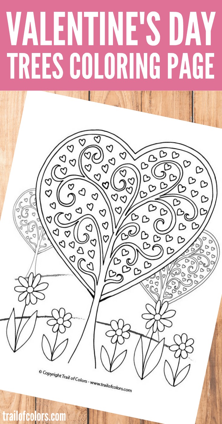 Heart trees valentines day coloring page