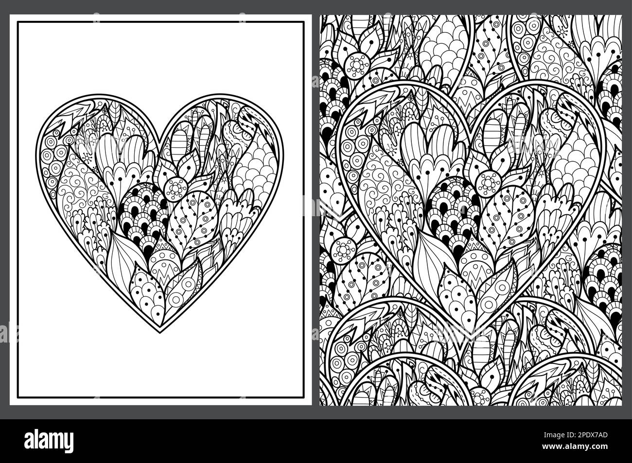 Doodle heart coloring pages set in us letter format black and white valentine s day patterns stock vector image art