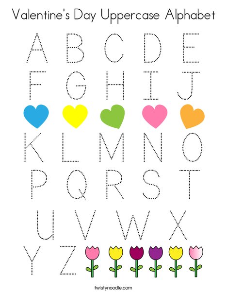 Valentines day uppercase alphabet coloring page