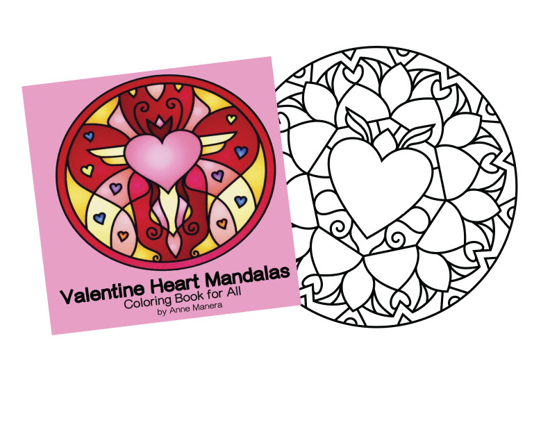 Valentine heart mandalas coloring book for all single page by anne manera