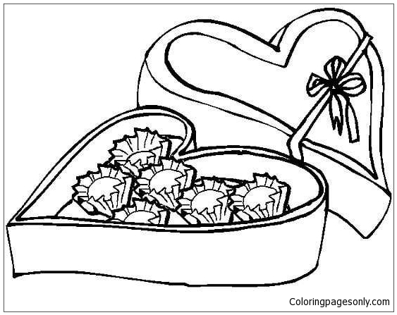 Candy box valentines day coloring page