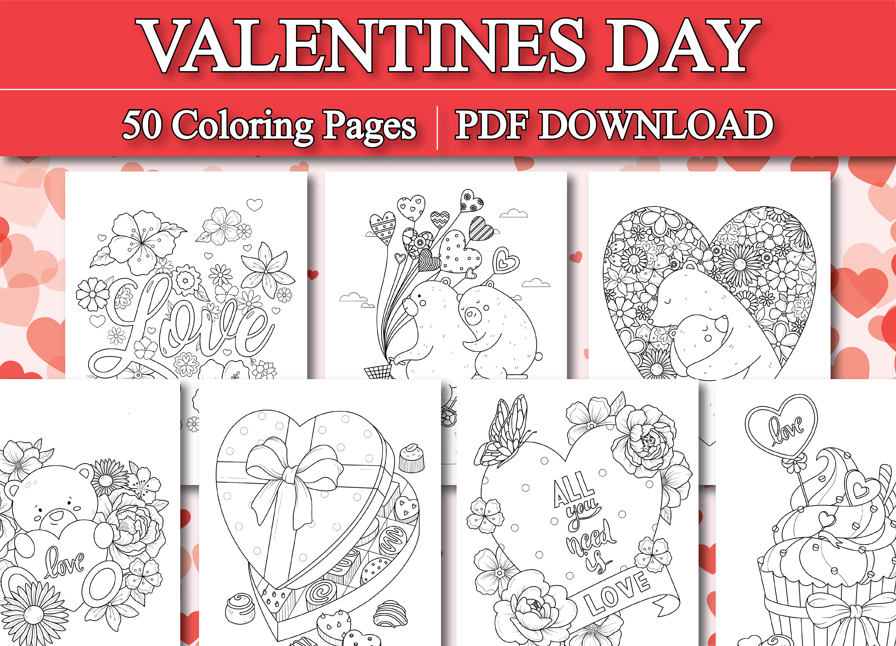 Valentines day coloring pages love coloring pages digital coloring pages printable pdf download