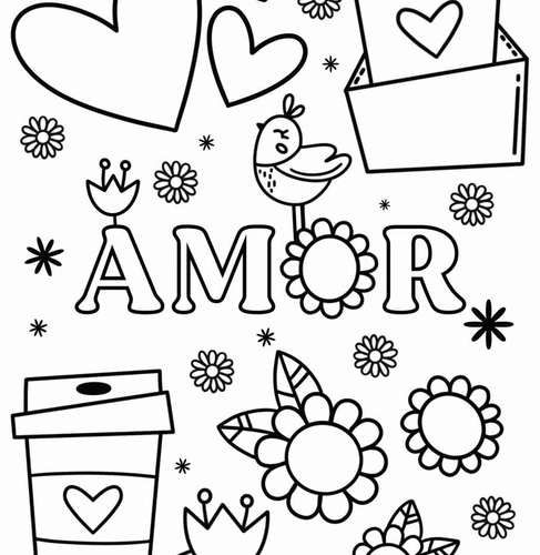 Printable colouring page for valentines day spanish english german