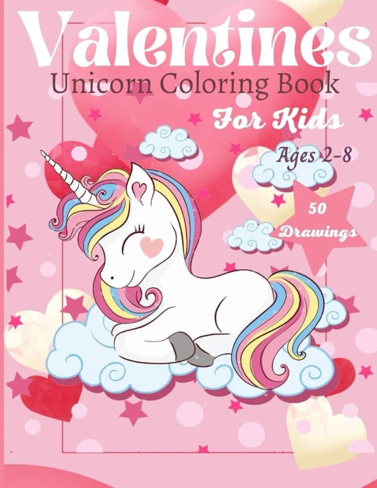 Valentines unicorn coloring book for kids ages