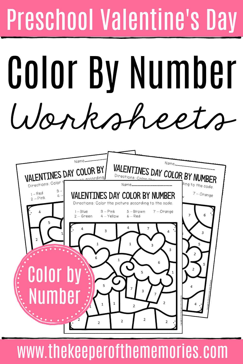 Color by number valentines day preschool worksheets