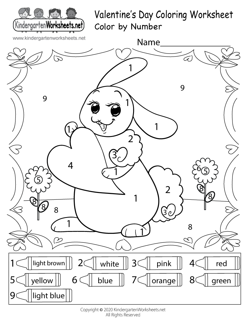 Valentines day color by number worksheet